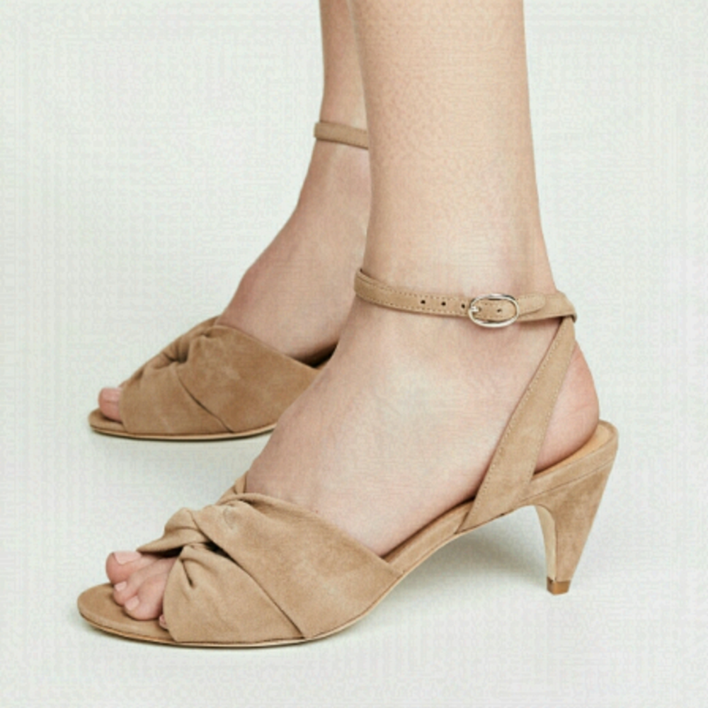 NWT Joie Mallison Camel Suede Kitten Heel Sandals